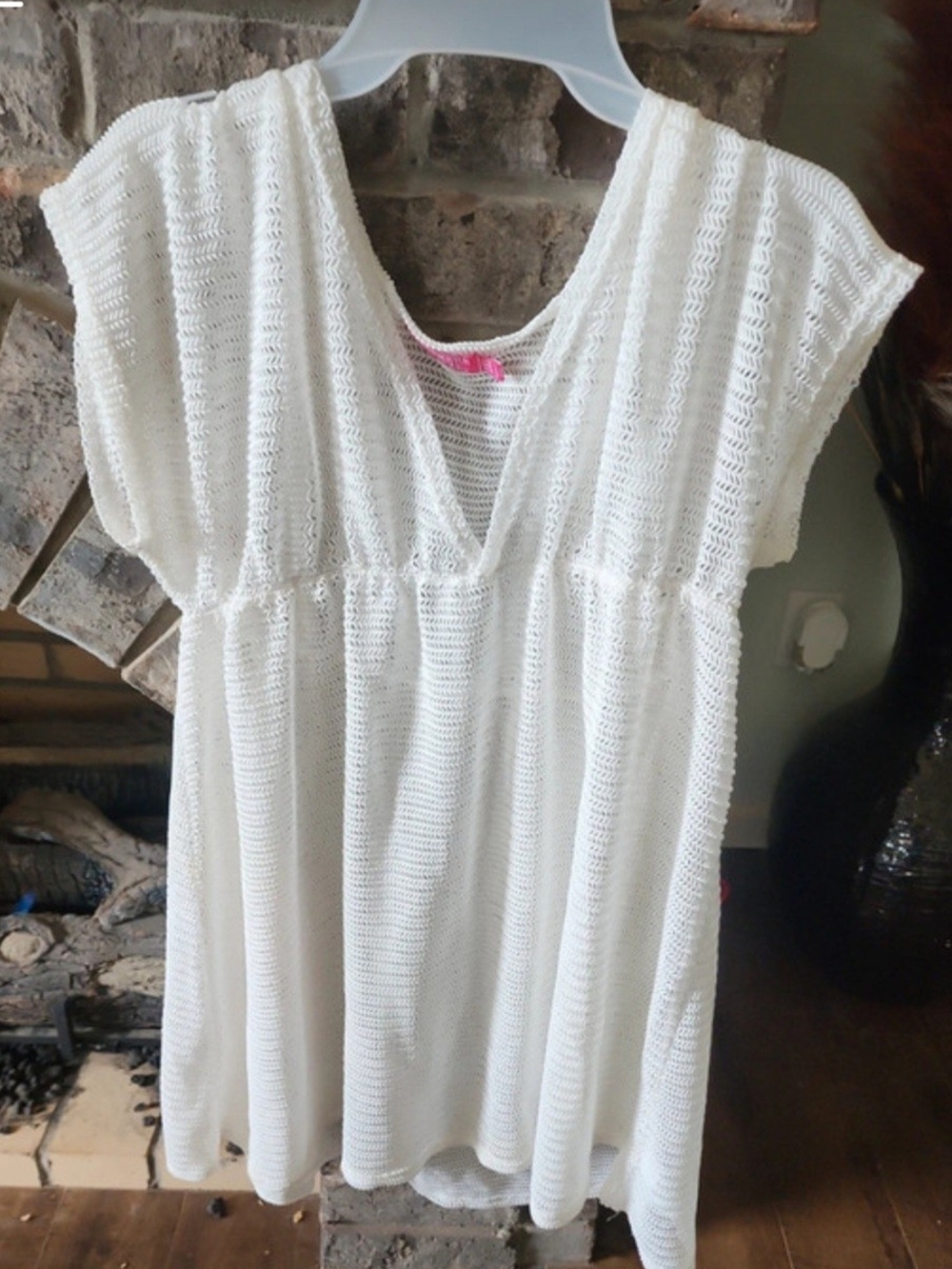 White Knit V-Neck Swimsuit Coverup